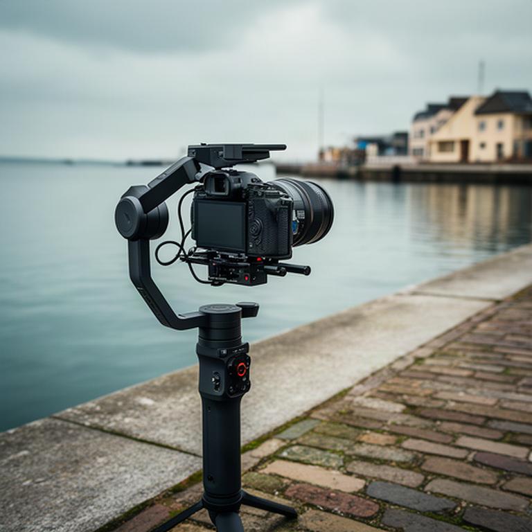 Handheld gimbal met camera op een kade in Zeeland tijdens een buitenopname